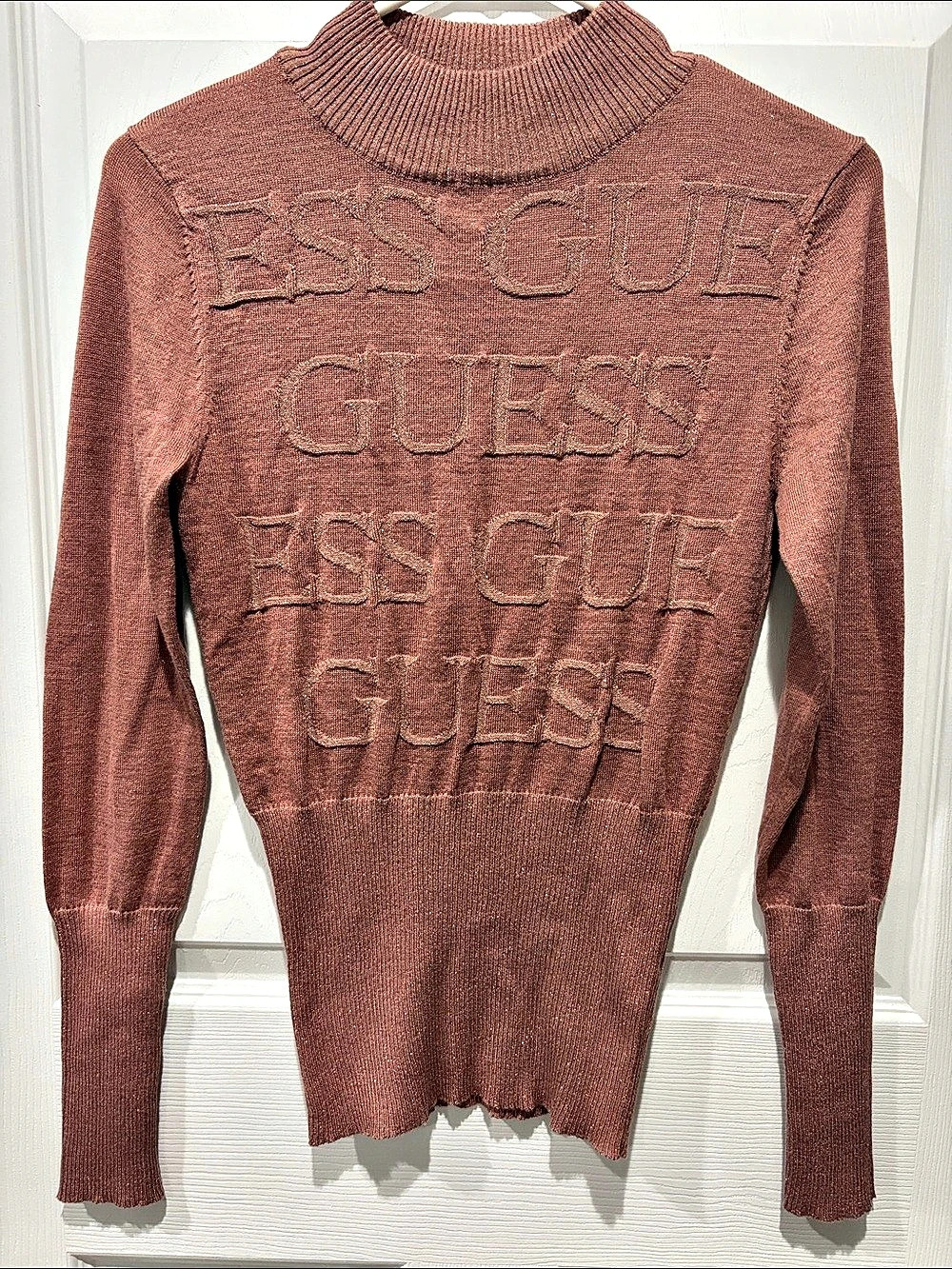 GUESS Embroidered Turtleneck Sweater in Brown Size Small